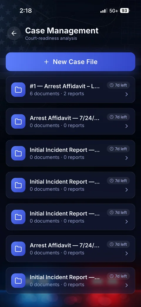 Case Management screen