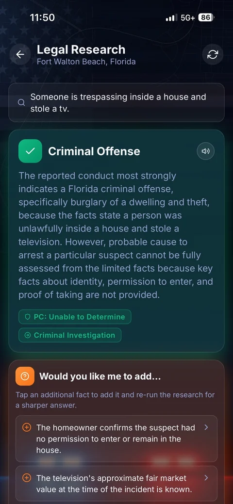 Legal Research — criminal offense answer