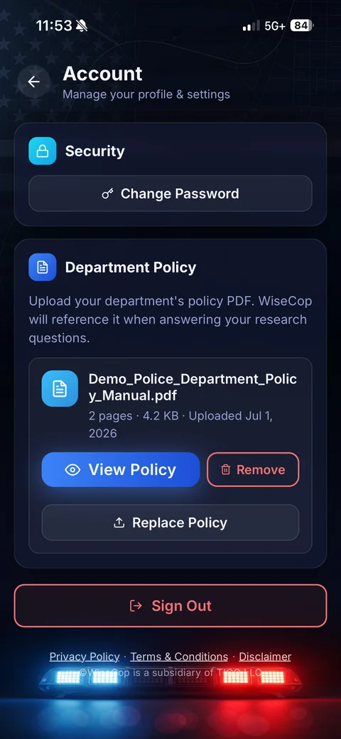 WiseCop app screen